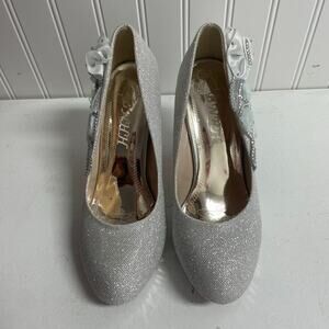 BNHH 9.5 (41) silver on silver high heeled shoe bridal rose glitter pump formal